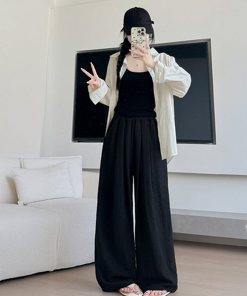 ワイドパンツ ハイウエスト レディース ロングパンツ 楽ちんパンツ 薄手 シワ感 美脚脚長 ゆったり 着やせ ベーシック おしゃれ お出かけ オフィス 99FZFZ-041