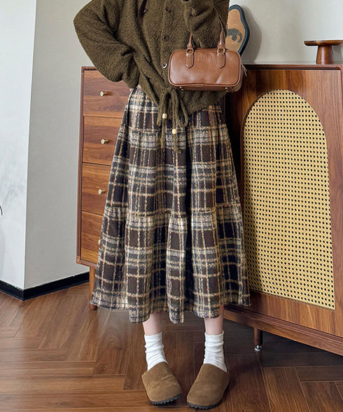 フレアスカート Aライン チェック柄秋冬 レディーススカート ハイウエスト 細見え 大人可愛い きれいめ フェミニン カジュアル クラシック 通勤 デート レトロ 99FZFZ-042