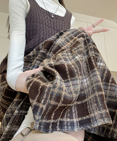 フレアスカート Aライン チェック柄秋冬 レディーススカート ハイウエスト 細見え 大人可愛い きれいめ フェミニン カジュアル クラシック 通勤 デート レトロ 99FZFZ-042