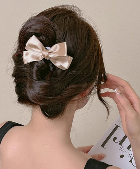 バナナクリップ リボン ヘアクリップ 黒 ヘアアクセサリー バンスクリップ 髪留め ヘアアレンジ まとめ髪 簡単 髪飾り 大人可愛い きれいめ 二次会 演奏会 99FZL-001