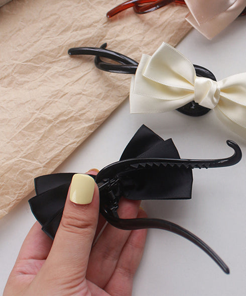 バナナクリップ リボン ヘアクリップ 黒 ヘアアクセサリー バンスクリップ 髪留め ヘアアレンジ まとめ髪 簡単 髪飾り 大人可愛い きれいめ 二次会 演奏会 99FZL-001