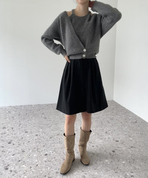 ニットトップス レディース 2点セット ニットカーディガン ニットキャミソール 肌見せ 無地 ボタン おしゃれ きれいめ 大人 フェミニン カジュアル 99GLT-002