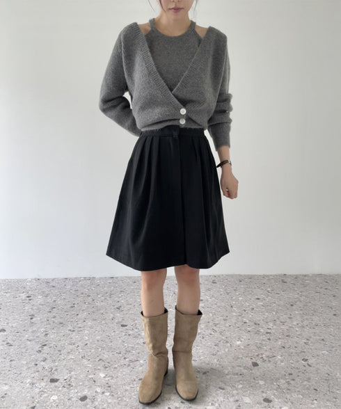 ニットトップス レディース 2点セット ニットカーディガン ニットキャミソール 肌見せ 無地 ボタン おしゃれ きれいめ 大人 フェミニン カジュアル 99GLT-002