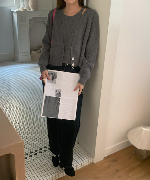 ニットトップス レディース 2点セット ニットカーディガン ニットキャミソール 肌見せ 無地 ボタン おしゃれ きれいめ 大人 フェミニン カジュアル 99GLT-002