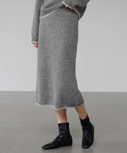 ニットセットアップ 上下セット 配色 レディース トップス ボトムス セーター スカート 体型カバー 無地 きれいめ おしゃれ 大人 オフィスカジュアル 99GLT-004