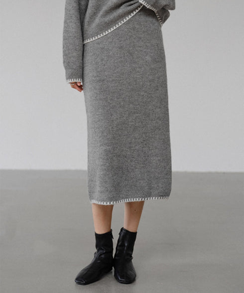 ニットセットアップ 上下セット 配色 レディース トップス ボトムス セーター スカート 体型カバー 無地 きれいめ おしゃれ 大人 オフィスカジュアル 99GLT-004