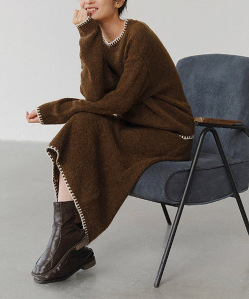 ニットセットアップ 上下セット 配色 レディース トップス ボトムス セーター スカート 体型カバー 無地 きれいめ おしゃれ 大人 オフィスカジュアル 99GLT-004