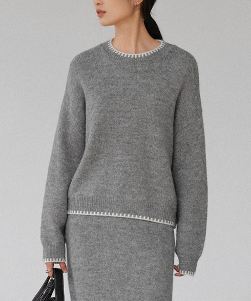 ニットセットアップ 上下セット 配色 レディース トップス ボトムス セーター スカート 体型カバー 無地 きれいめ おしゃれ 大人 オフィスカジュアル 99GLT-004