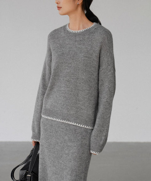 ニットセットアップ 上下セット 配色 レディース トップス ボトムス セーター スカート 体型カバー 無地 きれいめ おしゃれ 大人 オフィスカジュアル 99GLT-004