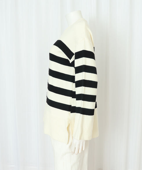 ニットトップス レディース ボーダー セーター プルオーバー クルーネック サイドスリット 着やせ 着回し 大人 可愛い カジュアル お洒落 春秋 99GLT-005