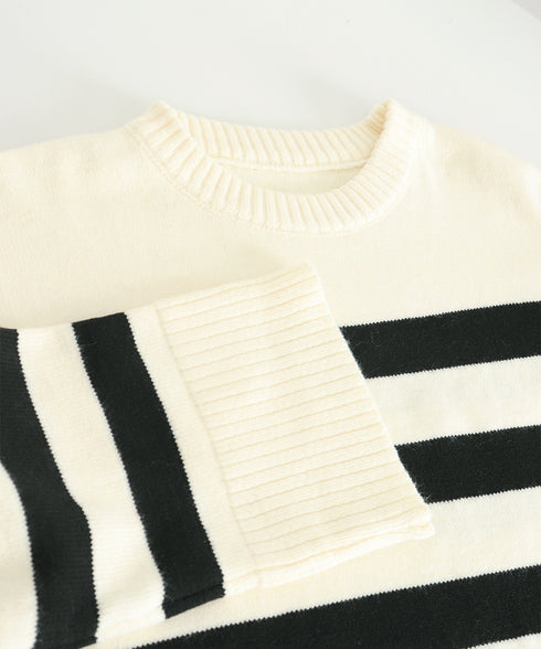 ニットトップス レディース ボーダー セーター プルオーバー クルーネック サイドスリット 着やせ 着回し 大人 可愛い カジュアル お洒落 春秋 99GLT-005