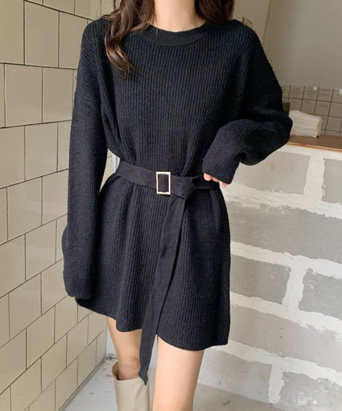 ニットワンピース レディース ベルト付き 長袖ワンピース セーター セクシー ゆったり 着回し 体型カバー 着やせ 無地 お洒落 大人 可愛い 人気 99GLT-006