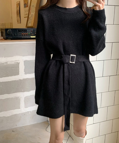 ニットワンピース レディース ベルト付き 長袖ワンピース セーター セクシー ゆったり 着回し 体型カバー 着やせ 無地 お洒落 大人 可愛い 人気 99GLT-006
