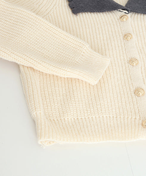 ニットカーディガン レディース 大きめ襟 ニットウェア 体型カバー 配色 前開き ボタン 羽織り ゆったり きれいめ 無地 大人 可愛い おしゃれ 着回し 99GLT-007