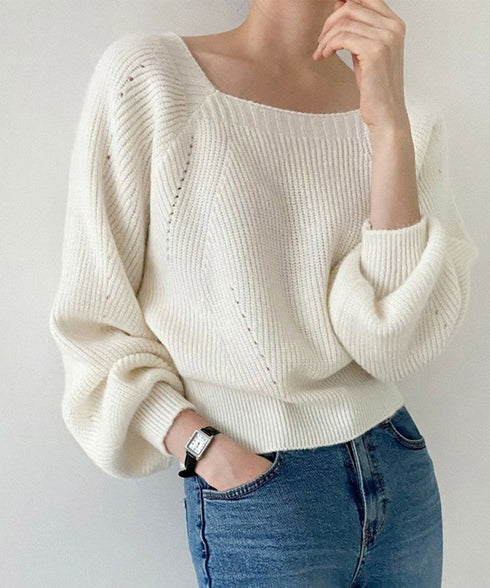 ニットトップス レディース 無地 セーター プルオーバー ニットソー スクエアネック 編み オフィス カジュアル 大人 フェミニン シンプル 99GLT-008