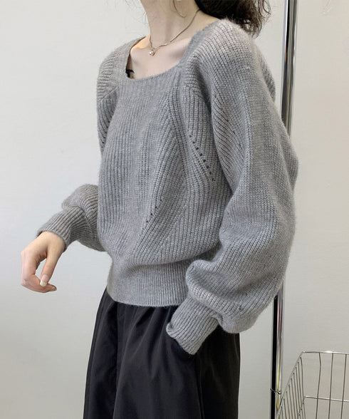 ニットトップス レディース 無地 セーター プルオーバー ニットソー スクエアネック 編み オフィス カジュアル 大人 フェミニン シンプル 99GLT-008