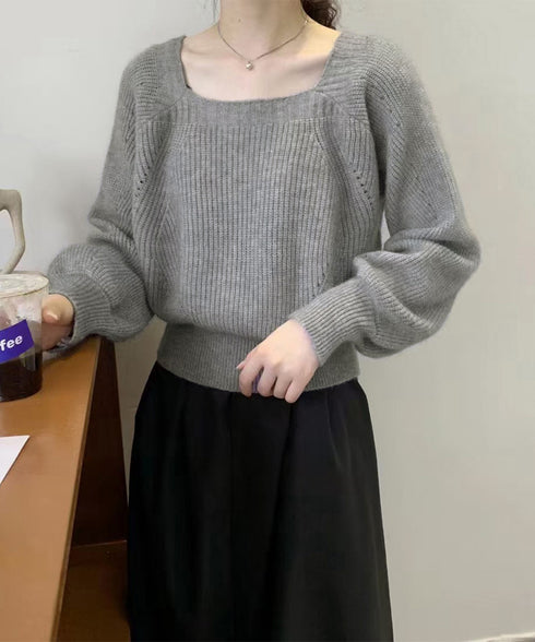 ニットトップス レディース 無地 セーター プルオーバー ニットソー スクエアネック 編み オフィス カジュアル 大人 フェミニン シンプル 99GLT-008