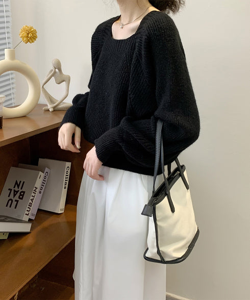 ニットトップス レディース 無地 セーター プルオーバー ニットソー スクエアネック 編み オフィス カジュアル 大人 フェミニン シンプル 99GLT-008