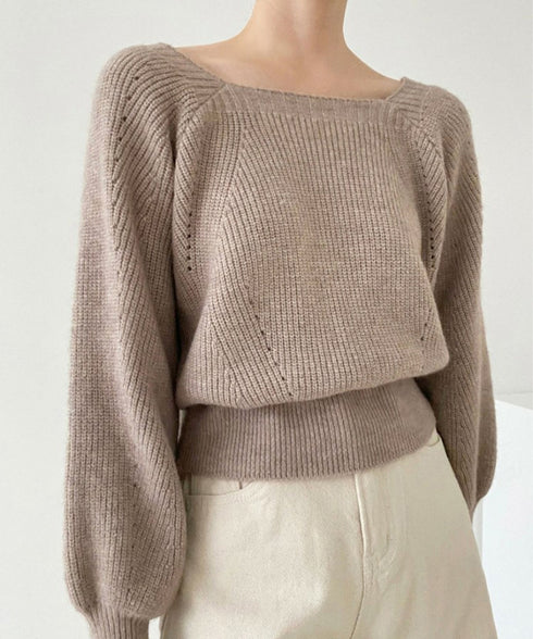 ニットトップス レディース 無地 セーター プルオーバー ニットソー スクエアネック 編み オフィス カジュアル 大人 フェミニン シンプル 99GLT-008