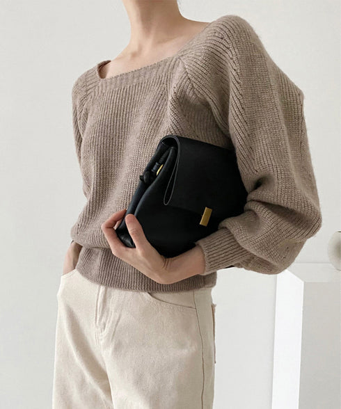 ニットトップス レディース 無地 セーター プルオーバー ニットソー スクエアネック 編み オフィス カジュアル 大人 フェミニン シンプル 99GLT-008