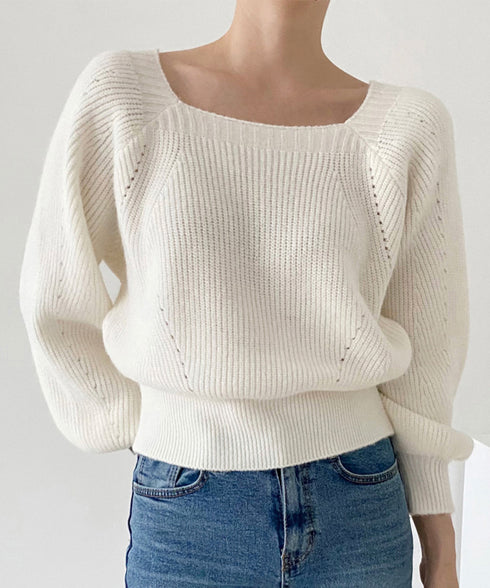 ニットトップス レディース 無地 セーター プルオーバー ニットソー スクエアネック 編み オフィス カジュアル 大人 フェミニン シンプル 99GLT-008