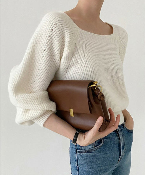 ニットトップス レディース 無地 セーター プルオーバー ニットソー スクエアネック 編み オフィス カジュアル 大人 フェミニン シンプル 99GLT-008