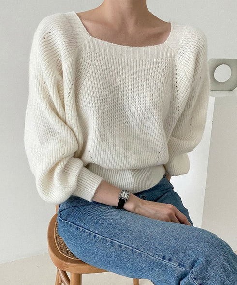 ニットトップス レディース 無地 セーター プルオーバー ニットソー スクエアネック 編み オフィス カジュアル 大人 フェミニン シンプル 99GLT-008