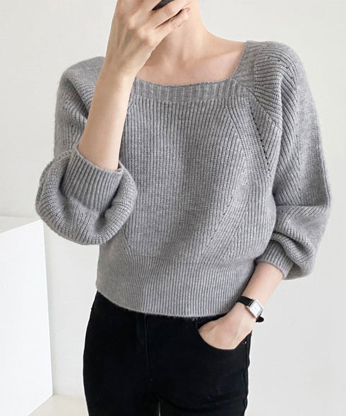 ニットトップス レディース 無地 セーター プルオーバー ニットソー スクエアネック 編み オフィス カジュアル 大人 フェミニン シンプル 99GLT-008