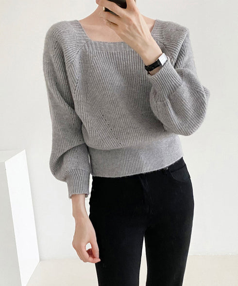 ニットトップス レディース 無地 セーター プルオーバー ニットソー スクエアネック 編み オフィス カジュアル 大人 フェミニン シンプル 99GLT-008