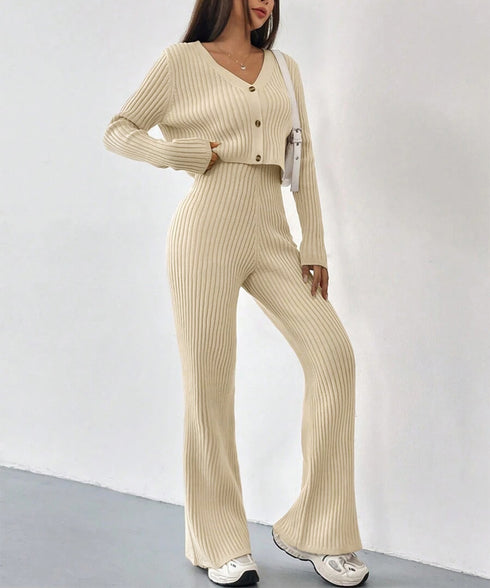 ニットセットアップ トップス パンツ レディース ニットカーディガン ストレッチパンツ ハイウエスト 編み ゆったり オルチャン お洒落 オフィスカジュアル 99GLT-009