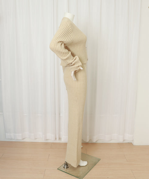 ニットセットアップ トップス パンツ レディース ニットカーディガン ストレッチパンツ ハイウエスト 編み ゆったり オルチャン お洒落 オフィスカジュアル 99GLT-009