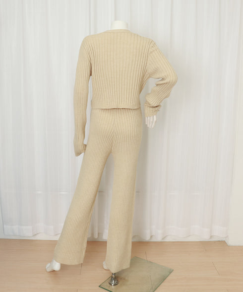 ニットセットアップ トップス パンツ レディース ニットカーディガン ストレッチパンツ ハイウエスト 編み ゆったり オルチャン お洒落 オフィスカジュアル 99GLT-009