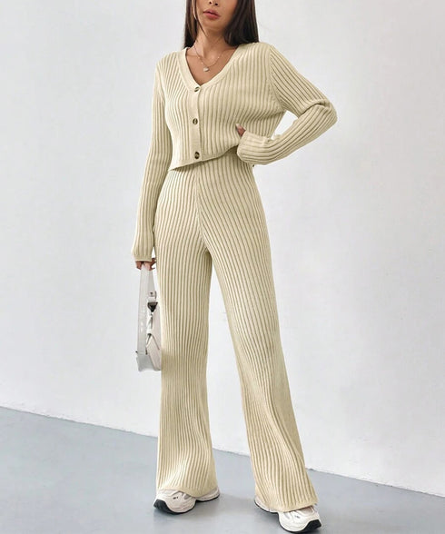 ニットセットアップ トップス パンツ レディース ニットカーディガン ストレッチパンツ ハイウエスト 編み ゆったり オルチャン お洒落 オフィスカジュアル 99GLT-009