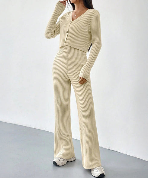 ニットセットアップ トップス パンツ レディース ニットカーディガン ストレッチパンツ ハイウエスト 編み ゆったり オルチャン お洒落 オフィスカジュアル 99GLT-009