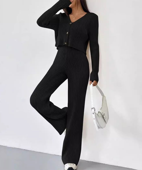 ニットセットアップ トップス パンツ レディース ニットカーディガン ストレッチパンツ ハイウエスト 編み ゆったり オルチャン お洒落 オフィスカジュアル 99GLT-009