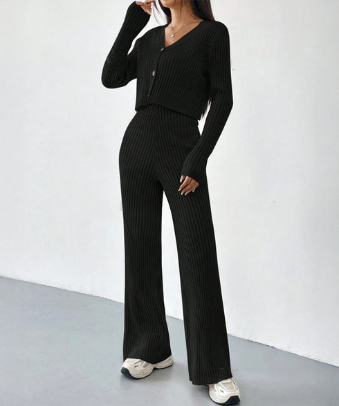 ニットセットアップ トップス パンツ レディース ニットカーディガン ストレッチパンツ ハイウエスト 編み ゆったり オルチャン お洒落 オフィスカジュアル 99GLT-009