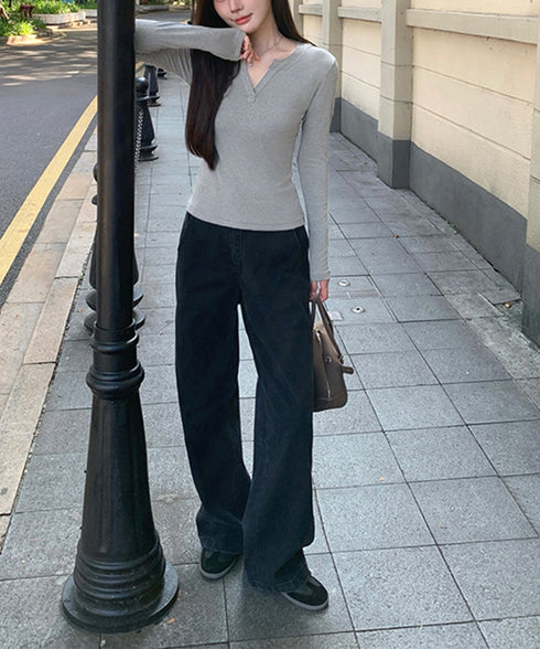 長袖Tシャツ レディース Vネック 無地 プルオーバー セクシー 細見え おしゃれ オルチャン 着やせ 大人 おしゃれ フィット フェミニン 99GLT-010