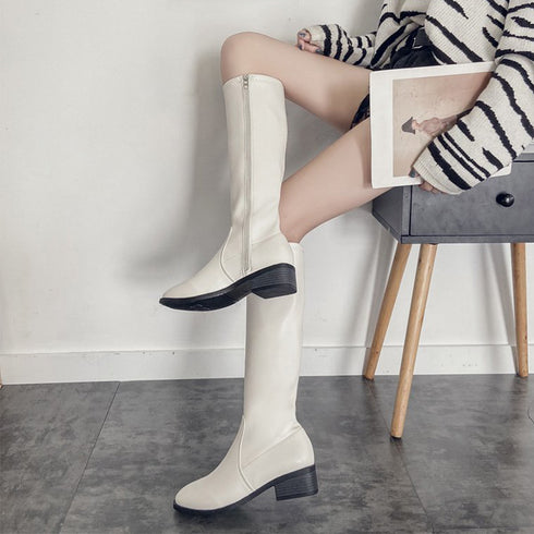 ニーハイブーツ レディース ロング丈 ニーハイブーツ レディース ロング丈 スクエアトゥ ローヒール 合皮 レザー調 春秋冬 美脚 大人 99GYXC-005