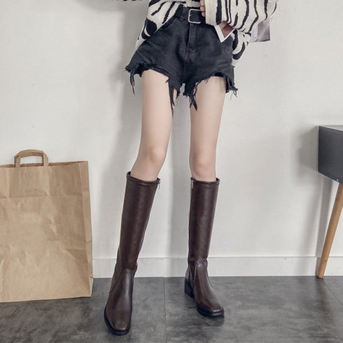 ニーハイブーツ レディース ロング丈 ニーハイブーツ レディース ロング丈 スクエアトゥ ローヒール 合皮 レザー調 春秋冬 美脚 大人 99GYXC-005