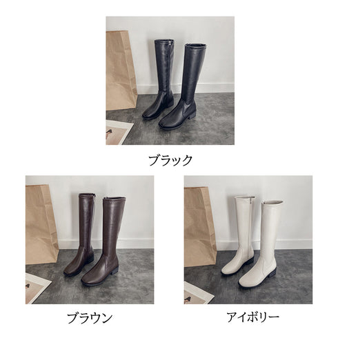 ニーハイブーツ レディース ロング丈 ニーハイブーツ レディース ロング丈 スクエアトゥ ローヒール 合皮 レザー調 春秋冬 美脚 大人 99GYXC-005