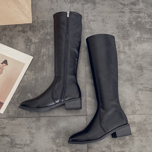 ニーハイブーツ レディース ロング丈 ニーハイブーツ レディース ロング丈 スクエアトゥ ローヒール 合皮 レザー調 春秋冬 美脚 大人 99GYXC-005