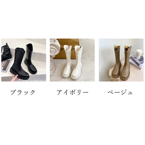 ロングブーツ ブーツレディース 靴 シューズ 厚底 ぺたんこ きれいめ 美脚 おしゃれ 通勤 シンプル 韓国 秋冬 カジュアル ジッパー付き ミドルブーツ 99GYXC-017