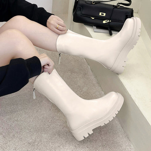 ロングブーツ ブーツレディース 靴 シューズ 厚底 ぺたんこ きれいめ 美脚 おしゃれ 通勤 シンプル 韓国 秋冬 カジュアル ジッパー付き ミドルブーツ 99GYXC-017