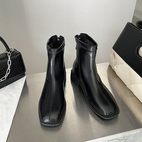 ショートブーツ フルジップブーツ 美脚 ブーツ ブーティー 合皮 歩きやすい ショート丈 秋冬 ワークブーツ ローヒール カジュアル 人気新作 スクエアトゥ 99GYXC-019