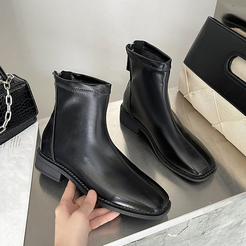 ショートブーツ フルジップブーツ 美脚 ブーツ ブーティー 合皮 歩きやすい ショート丈 秋冬 ワークブーツ ローヒール カジュアル 人気新作 スクエアトゥ 99GYXC-019