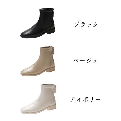 ショートブーツ フルジップブーツ 美脚 ブーツ ブーティー 合皮 歩きやすい ショート丈 秋冬 ワークブーツ ローヒール カジュアル 人気新作 スクエアトゥ 99GYXC-019