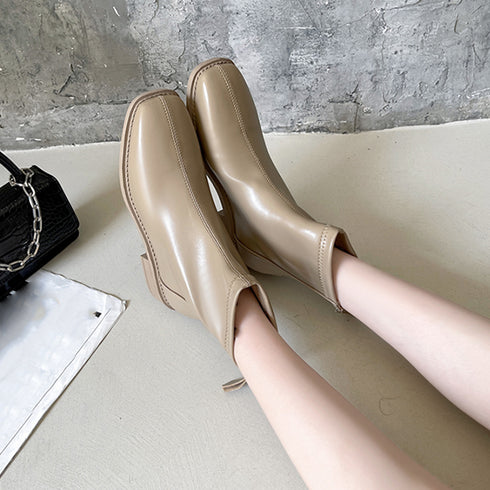 ショートブーツ フルジップブーツ 美脚 ブーツ ブーティー 合皮 歩きやすい ショート丈 秋冬 ワークブーツ ローヒール カジュアル 人気新作 スクエアトゥ 99GYXC-019