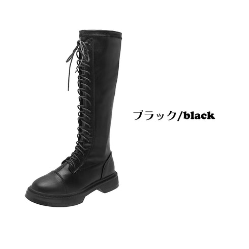 ロングブーツ レースアップ レディース 編み上げ シューズ 秋冬 カジュアル 履きやすい 黒ブーツ ジッパー付き ローヒール おしゃれ 人気 ジョッキーブーツ 99GYXC-024