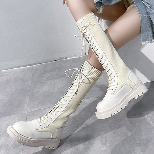 ロングブーツ ブーツレディース 韓国 靴 シューズ 厚底 編み上げ レースアップ 大人 きれいめ シンプル ジョッキーブーツ 美脚 秋冬 人気新作 疲れにくい 99GYXC-027