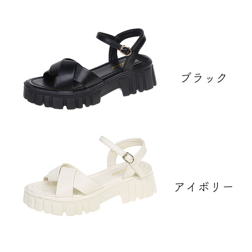厚底サンダル レディース 韓国 夏 サマーサンダル 厚底ソール ボリューム 太ヒール クロスストラップ 歩きやすい 疲れない 人気 カジュアル オルチャン 99GYXC-034